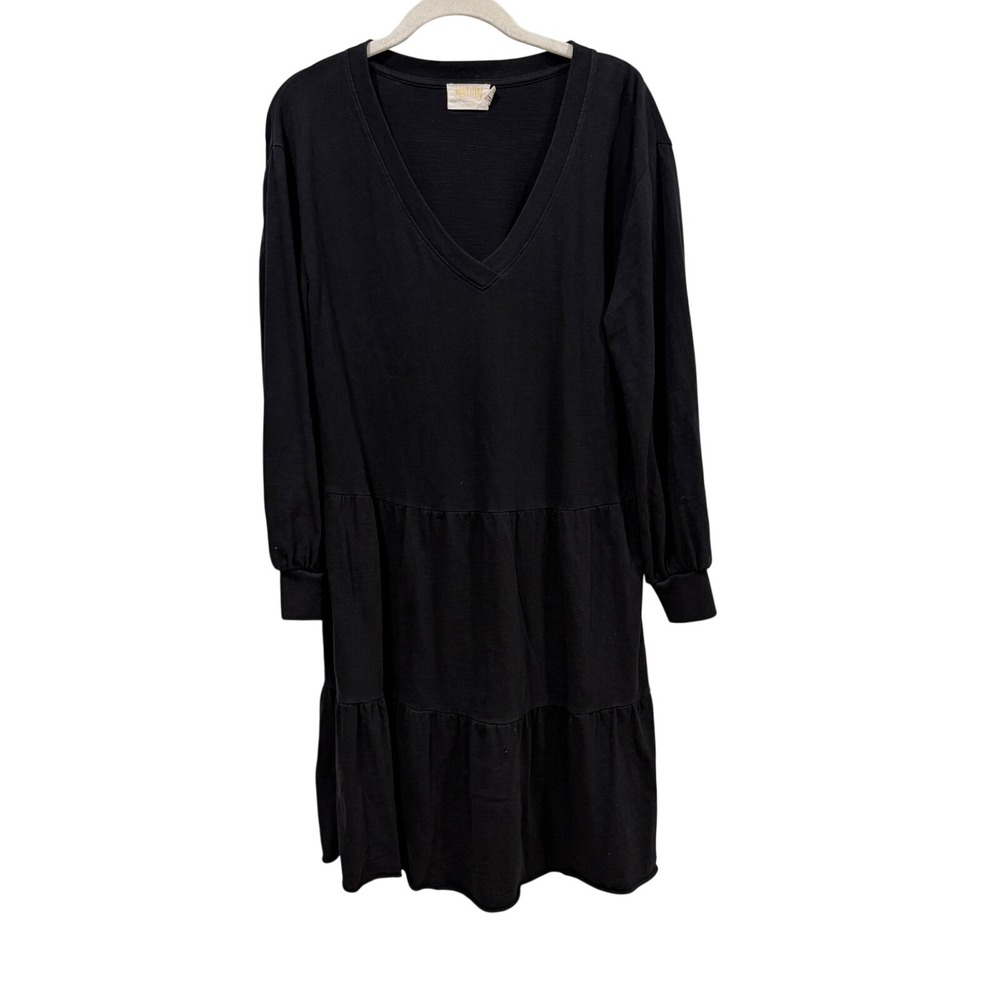 Nation LTD Black Cotton Tiered V-Neck Long Sleeve Mini Dress‎ 5123JJR Size M